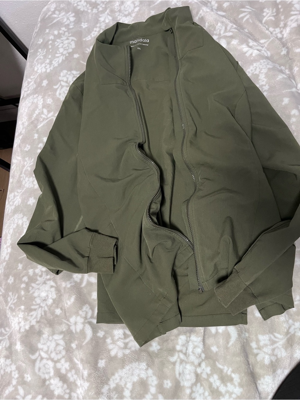 Mandala Olive Green Zip-Front Scrub Jacket